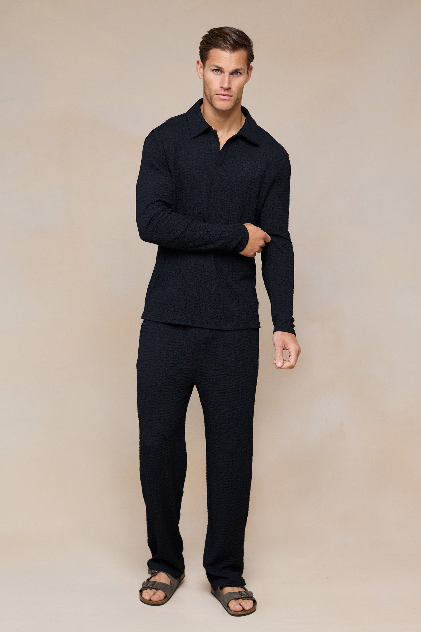 Artie Ruched Textured Trouser - Black