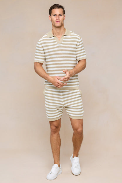 Lattolo Striped Knit Short - Ecru/Beige