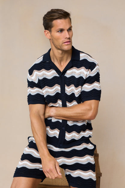 Primavera Crochet Knit Shirt - Black/Brown