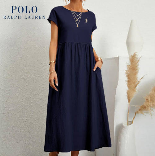 Ralph Lauren "Coastal Ease" Dress – Linen & Cotton, Pleated Finish