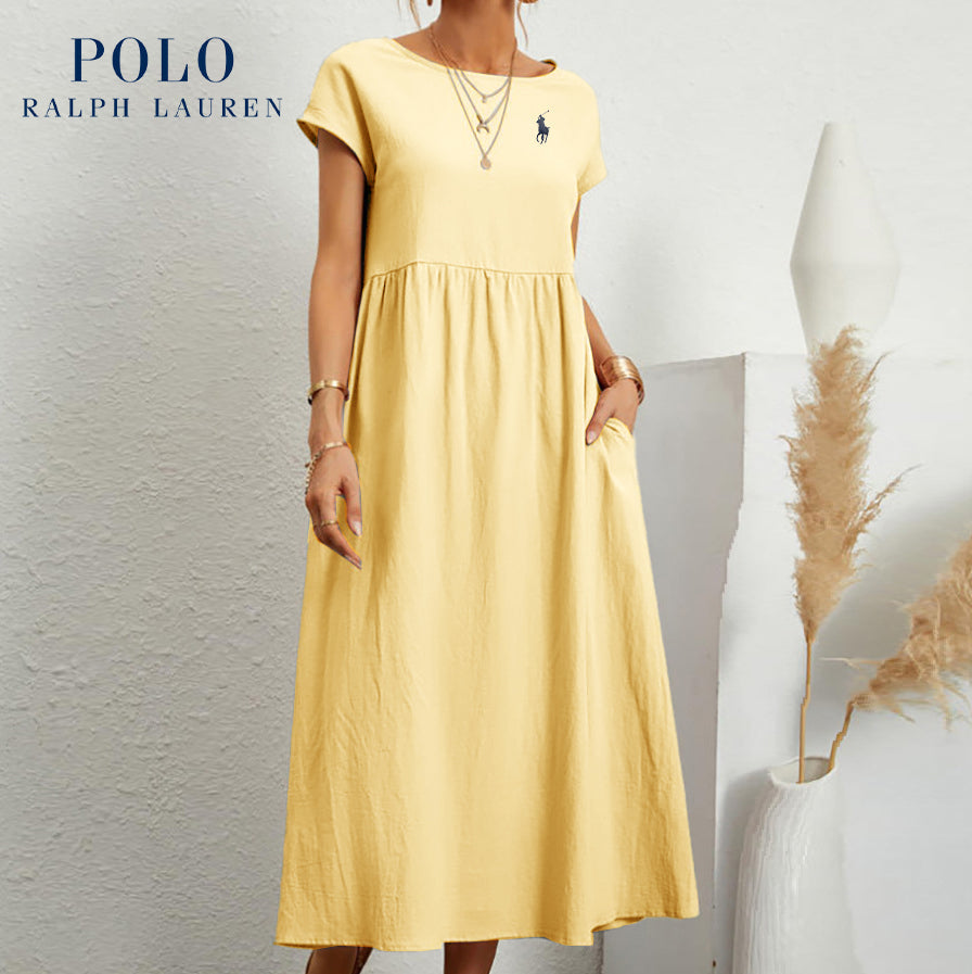 Ralph Lauren "Coastal Ease" Dress – Linen & Cotton, Pleated Finish