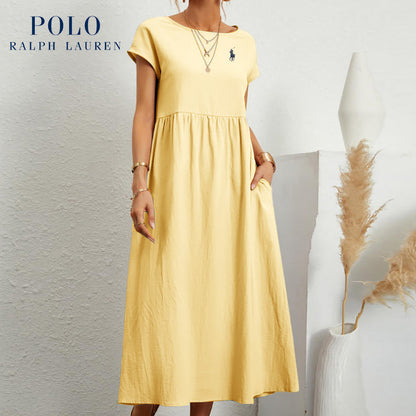 Ralph Lauren "Coastal Ease" Dress – Linen & Cotton, Pleated Finish
