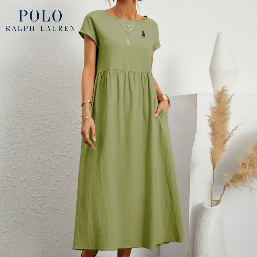 Ralph Lauren "Coastal Ease" Dress – Linen & Cotton, Pleated Finish