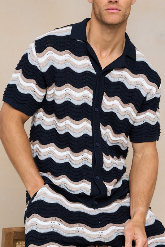 Primavera Crochet Knit Shirt - Black/Brown