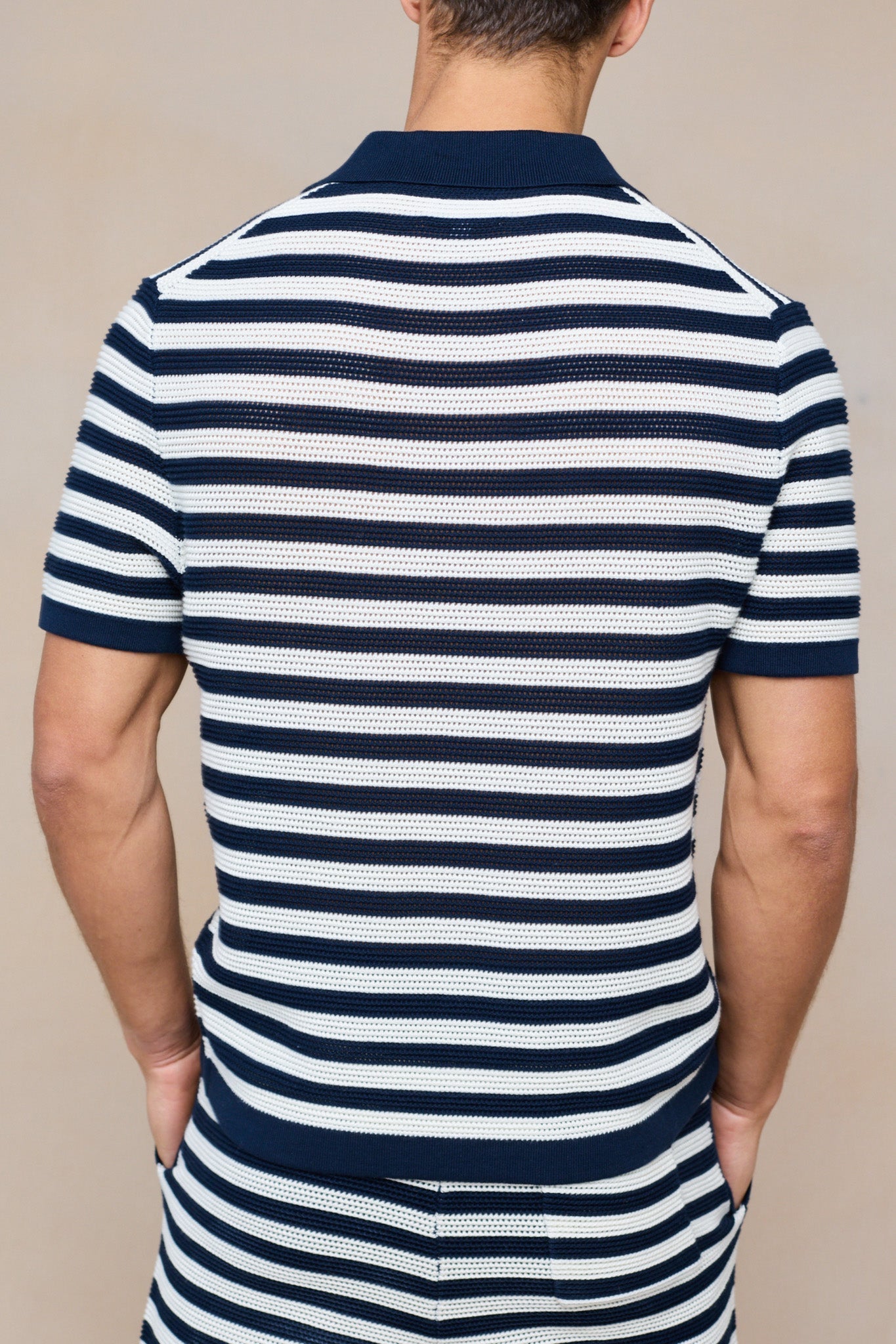 Lattolo Striped Knit Polo Shirt – Navy/Ecru