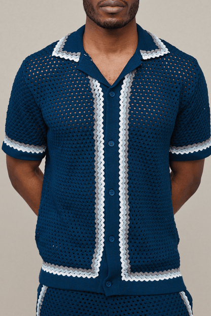 Marconi Crochet Knit Shirt - Navy