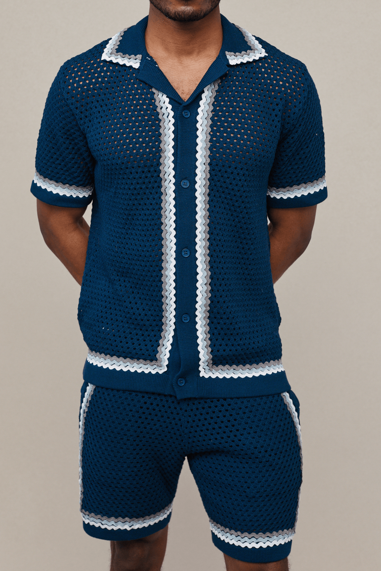Marconi Crochet Knit Shirt - Navy