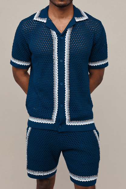 Marconi Crochet Knit Shirt - Navy
