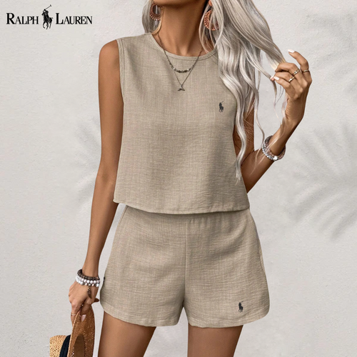 [Achetez 1, Recevez 2] Ensemble Complet en Lin Serenity Deux-Pièces par R. Ꮮаᴜгеn + Chapeau de Soleil R. Ꮮаᴜгеn Offert