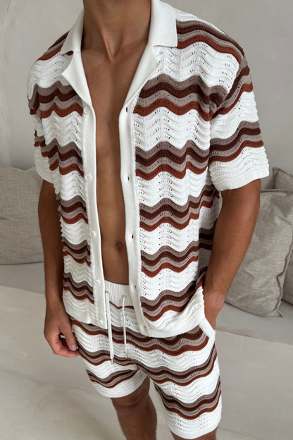 Primavera Crochet Knit Short - Ecru/Brown
