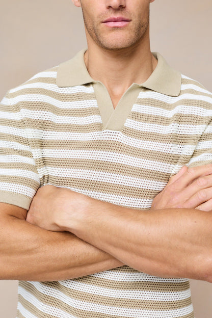 Lattolo Striped Knit Polo Shirt – Ecru/Beige