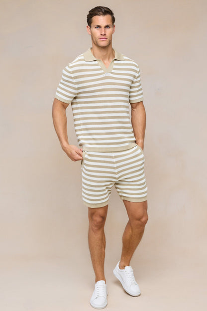 Lattolo Striped Knit Polo Shirt – Ecru/Beige