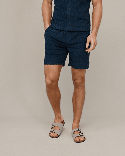 Fontana Flocked Towelled Short - Navy